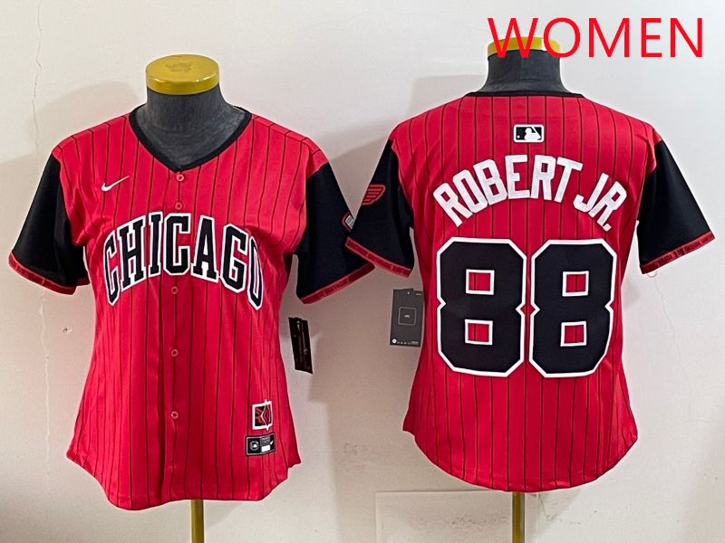 Women 2025 Chicago White Sox 88 Robert jr Red Joint Name Nike MLB Jersey style 1